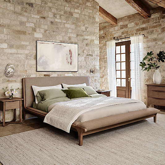 Alrik Brown Oak Wood Upholstered Bed