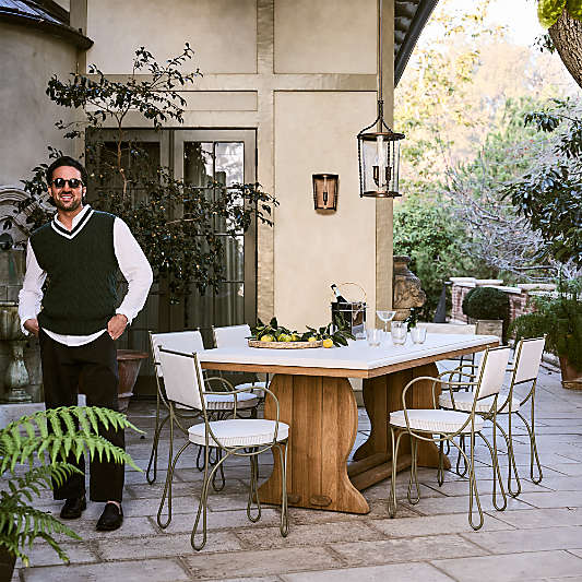 Townsend 85.5" Teak Wood and Stone Indoor/Outdoor Dining Table by Jake Arnold