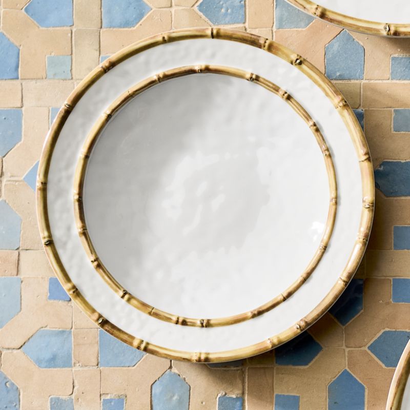 Viewing product image Abbott White and Bamboo Outdoor Melamine Dinner Plate by Jake Arnold - image 1 of 6