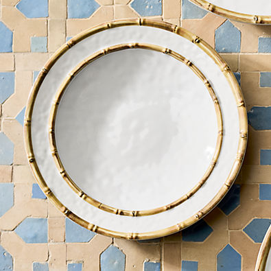 View Abbott White and Bamboo Outdoor Melamine Dinner Plate by Jake Arnold details