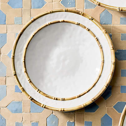 Abbott White and Bamboo Outdoor Melamine Dinner Plate by Jake Arnold