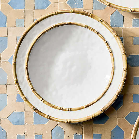 Abbott White and Bamboo Outdoor Melamine Dinner Plate by Jake Arnold