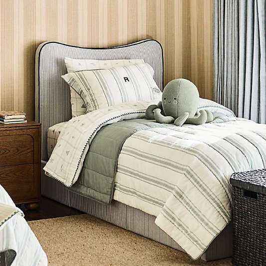Edward Blue Sea Turtle Ticking Stripe Organic Cotton Kids Quilt by Jake Arnold