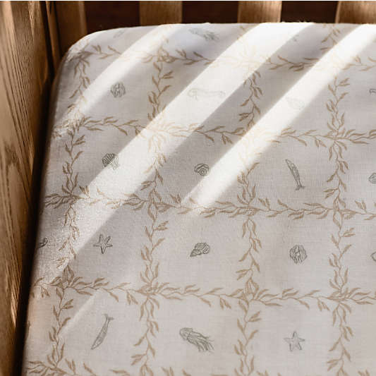 Lulot Green Seasape Supersoft 100% Organic Cotton Baby Crib Fitted Sheet by Jake Arnold