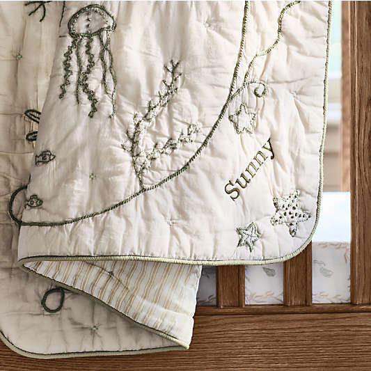 Raphaela Green Seascape 100% Organic Cotton Baby Crib Quilt by Jake Arnold