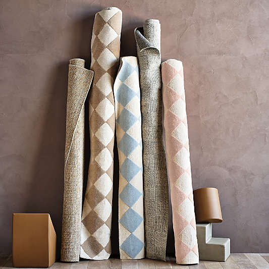 Checkerboard Blue Wool Kids Area Rug 6'x9'