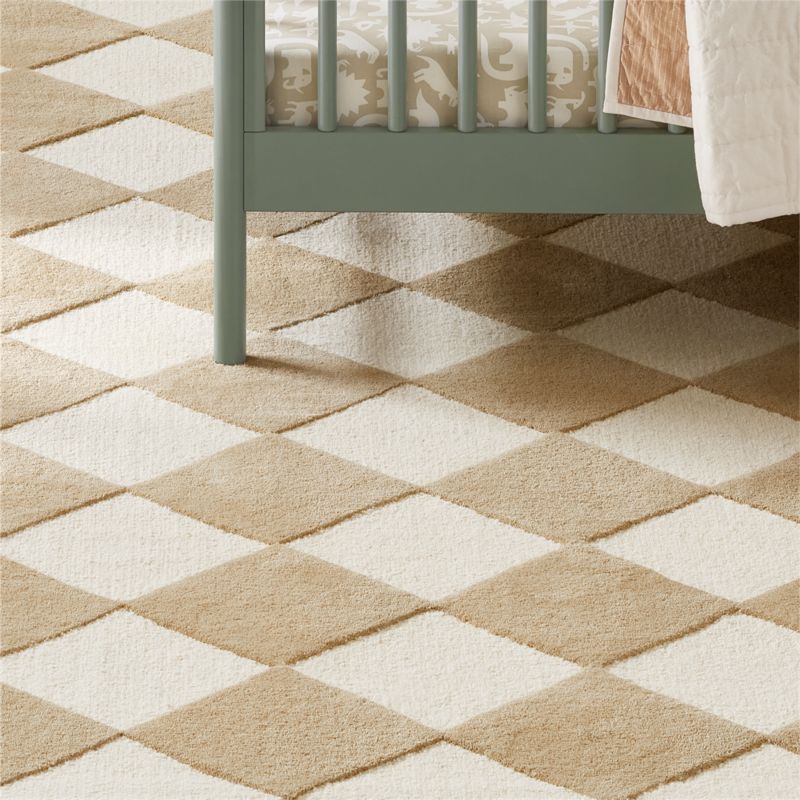 Checkerboard Tan Wool Kids 12"x18" Rug Swatch - image 1 of 6