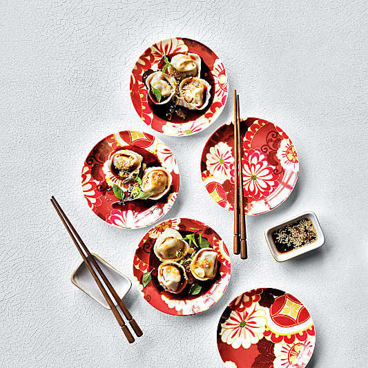 Fortune Garden Stoneware Appetizer Plate, Set of 10