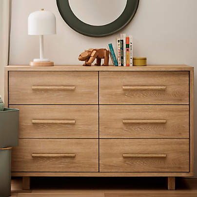 Grayson 52" Natural Brown Oak Wood Wide 6-Drawer Kids Dresser