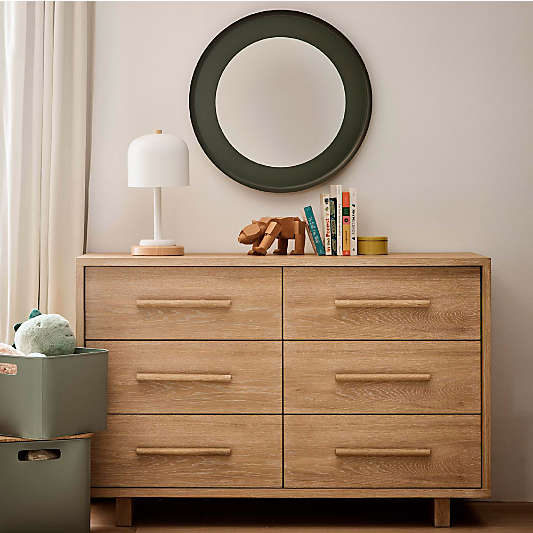 Grayson 52" Natural Brown Oak Wood Wide 6-Drawer Kids Dresser
