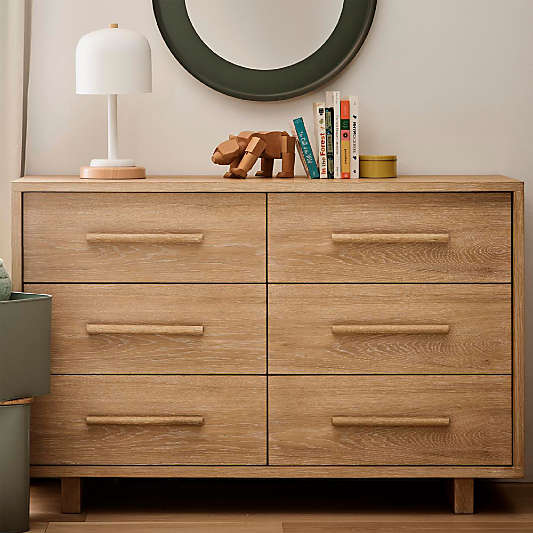 Grayson 52" Natural Brown Oak Wood Wide 6-Drawer Kids Dresser