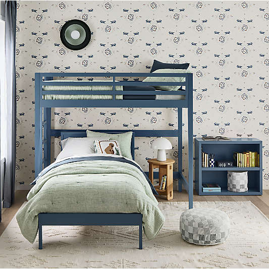 Ever Simple Slate Blue Wood Kids Loft Bed with Ladder