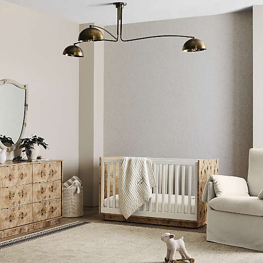 Calli Burlwood and Linen White Convertible Baby Crib with Toddler Bed Rail