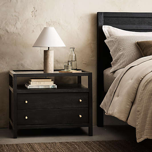 Keane 32" Black Solid Wood Charging Nightstand