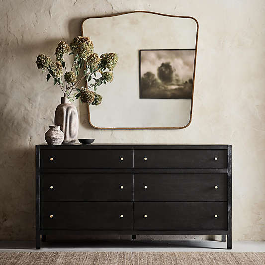 Keane 64" Black Solid Wood 6-Drawer Dresser