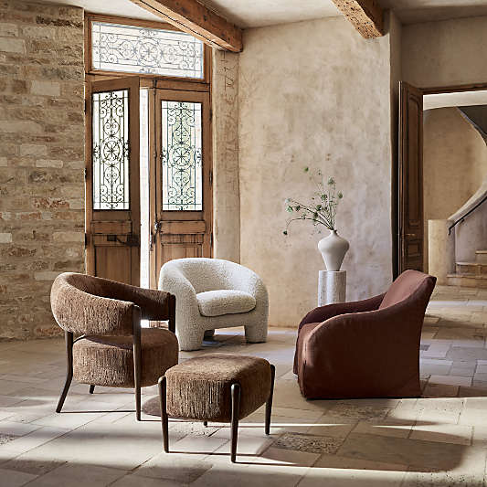 Santi Wood Accent Chair with Ottoman