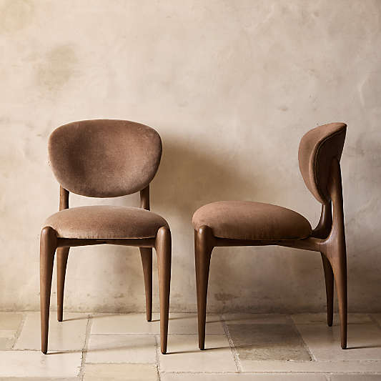 Via Toffee Brown Velvet Walnut Wood Dining Side Chair