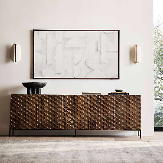 Raffael 82" Brown Carved Wood Storage Media Console