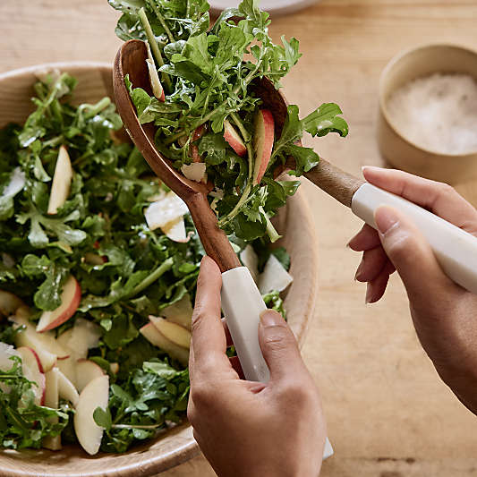 Wood and Marble Salad Servers, Set of 2