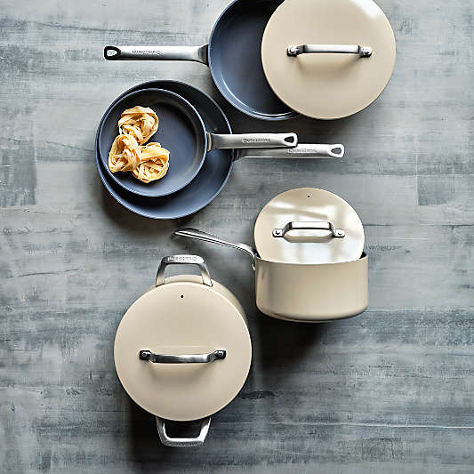 Crate & Barrel EvenCook Ceramic ® Taupe Nonstick 8-Piece Cookware Set with Bonus