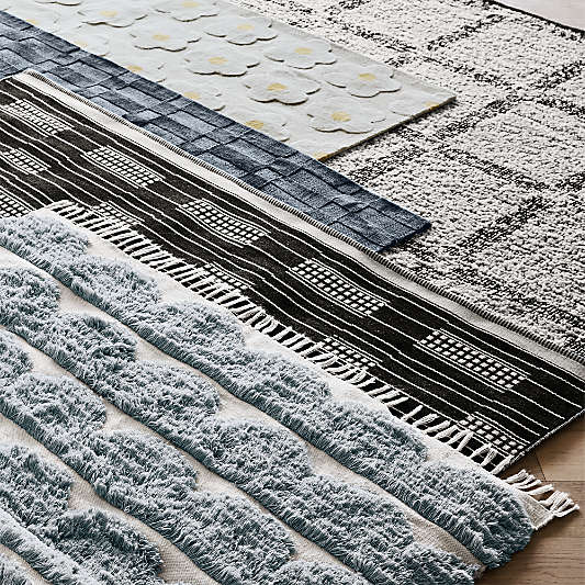 Hi/Low Scallop Mist Blue Flatweave Kids Performance Area Rug