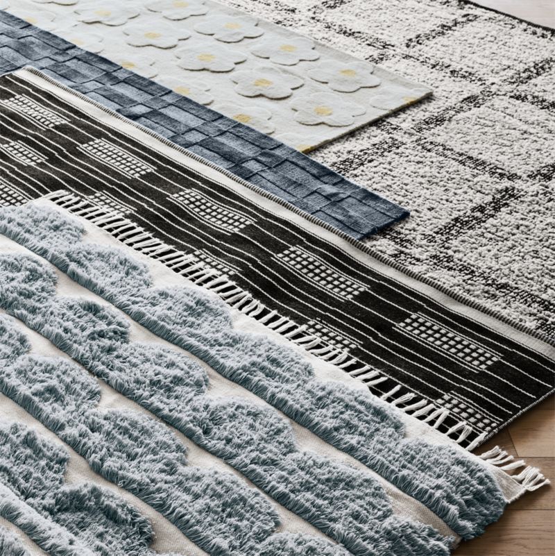 Hi/Low Scallop Mist Blue Flatweave Kids Performance Area Rug 5x8