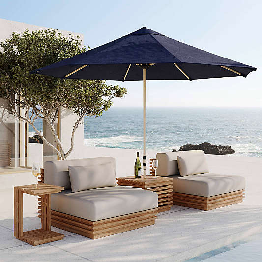 Batten Natural Teak Outdoor Armless Chair with Oat Cushions
