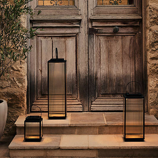 Alfresco Black Metal and Glass LED Solar Outdoor Lanterns