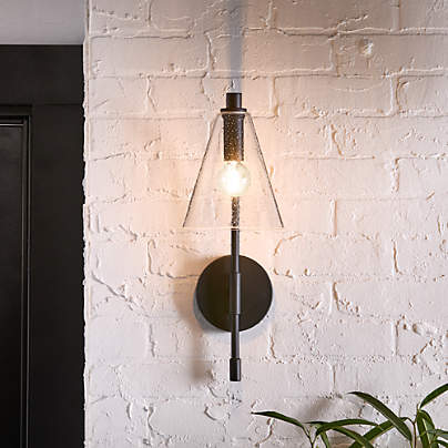Lisse Black and Seeded Glass Indoor/Outdoor Wall Sconce Light