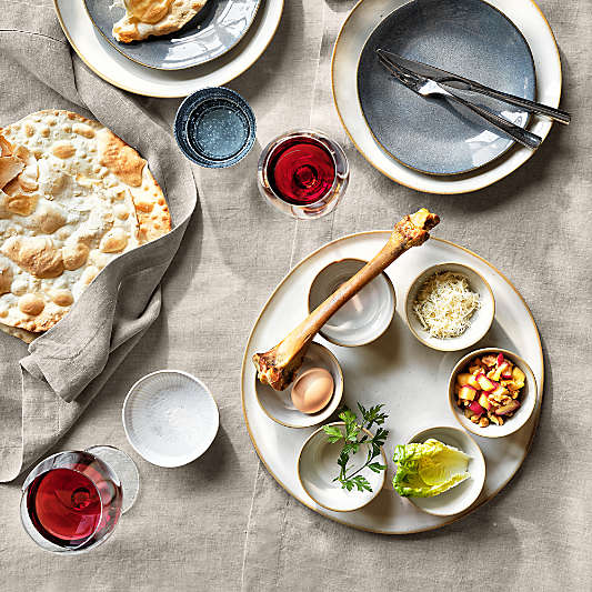 Marin White Recycled Stoneware Seder Platter with Six Mini Bowls