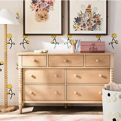 Jenny Lind 54" Maple Wood Wide 7-Drawer Kids Dresser