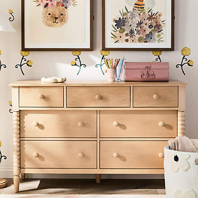 Jenny Lind 54" Maple Wood Wide 7-Drawer Kids Dresser