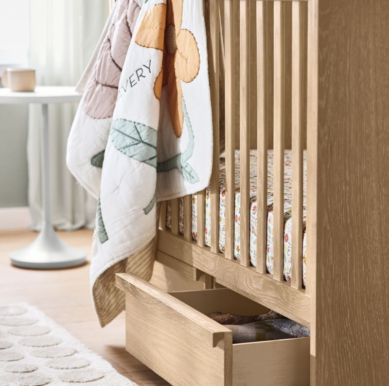 Mira Natural Oak Wood Convertible Baby Crib with Storage - image 3 of 9