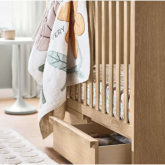 Mira Natural Oak Wood Convertible Baby Crib with Storage