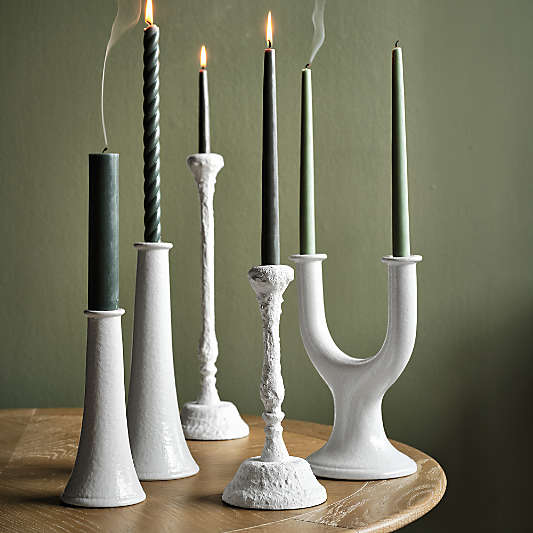 Valla White Ceramic Candle Holders
