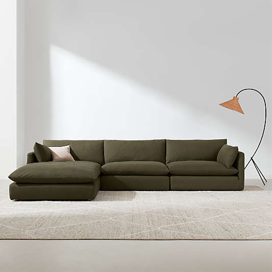 Unwind Modular 5-Piece Slipcovered Reversible Sectional Sofa with Ottoman