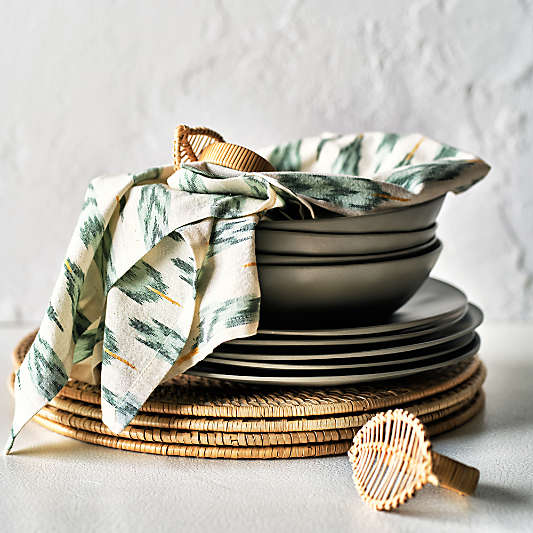 White Ikat Printed Linen Napkin