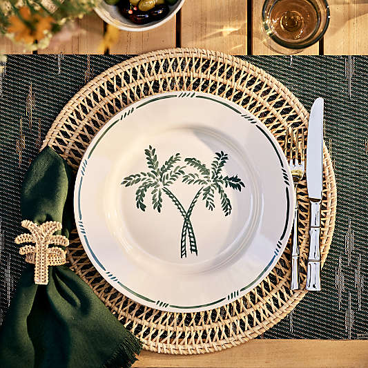 Aspen Rimmed Green Palm Outdoor Melamine Dinner Plate