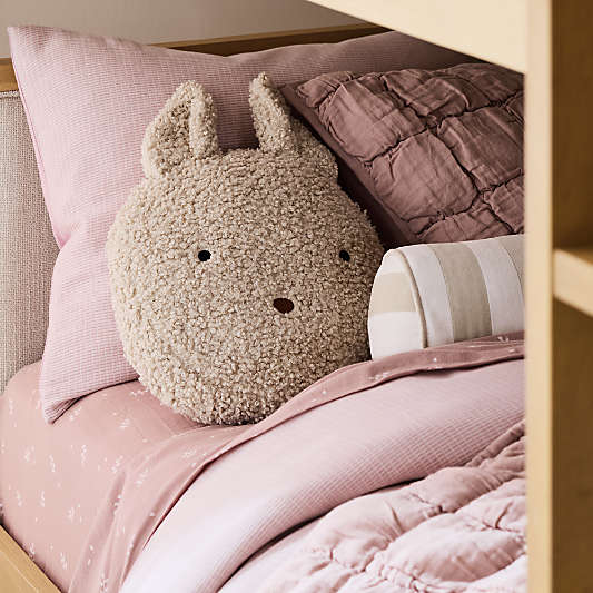 Cuddle Oatmeal Sherpa Bunny Face Embroidered Kids Throw Pillow