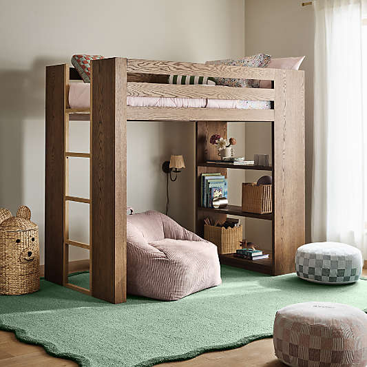 Grayson Barley Brown Wood Kids Storage Loft Bed with Built-In Ladder