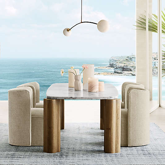 Tides 92" Arabescato Marble and Solid Oak Wood Dining Table