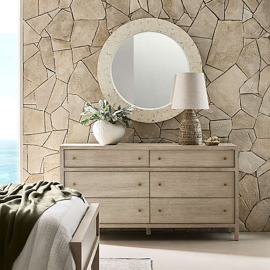 Intarsia Off-White Bone & Resin Round Wall Mirror