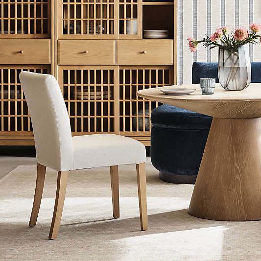 Lowe Ivory Upholstered Dining Chair with Natural Wood Legs
