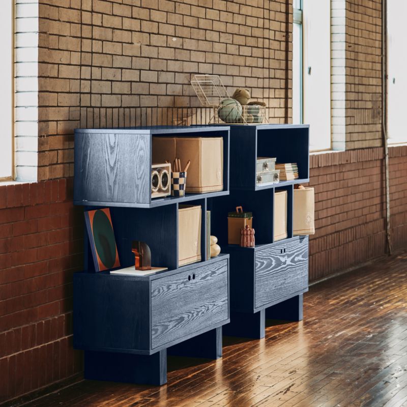 Converse Vent Whitewashed Ash and Dyed Navy Blue Wood Kids Bookcase Set with Drawer - image 2 of 9