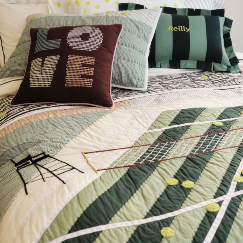 Wimbledon Rainforest Green Stripe Pleated Edge Lumbar Pillow by Venus Williams - image 1 of 6