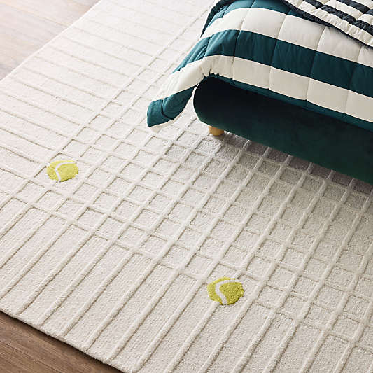 Racket Plaid Ivory Wool Kids Area Rug by Venus Williams