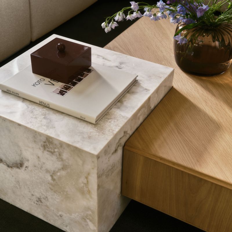 Deuce White Onyx Marble and Natural Oak Wood 51" Square Coffee Table by Venus Williams - image 2 of 8