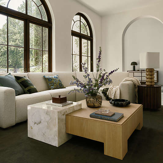 Deuce White Onyx Marble and Natural Oak Wood 51" Square Coffee Table by Venus Williams
