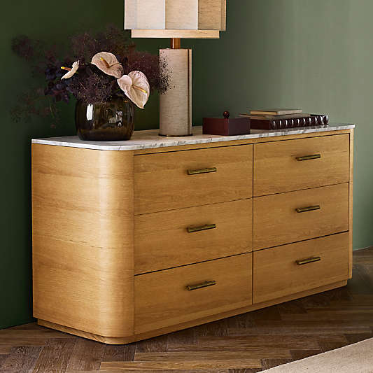Doubles 66" Marble and Oak Wood 6-Drawer Dresser by Venus Williams