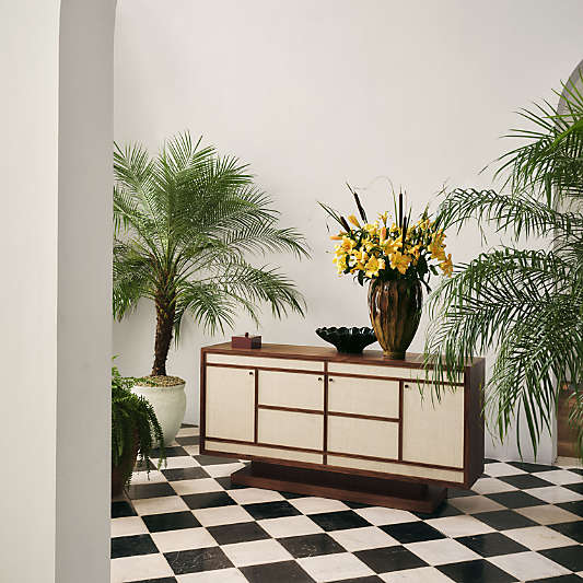 Baseline 72" Natural Walnut and Grasscloth Media Console by Venus Williams